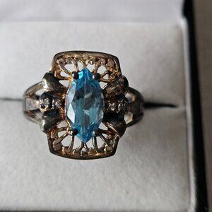 Vintage Sterling Silver Blue Topaz and Diamond Accent Ring